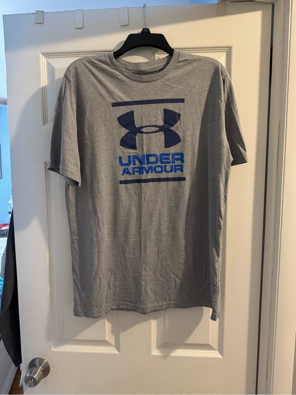 Under Armour Gray Short Sleeve Tee with Navy and Blue Logo